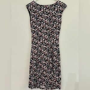LOFT Black Floral Midi Dress with Pink and White Blossoms